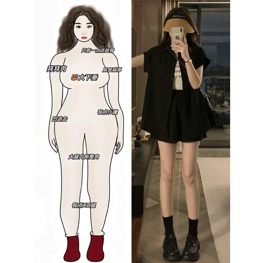 夏装搭配一整套装女大码胖mm遮肉显瘦衬衫短裤休闲时尚黑色两件套
