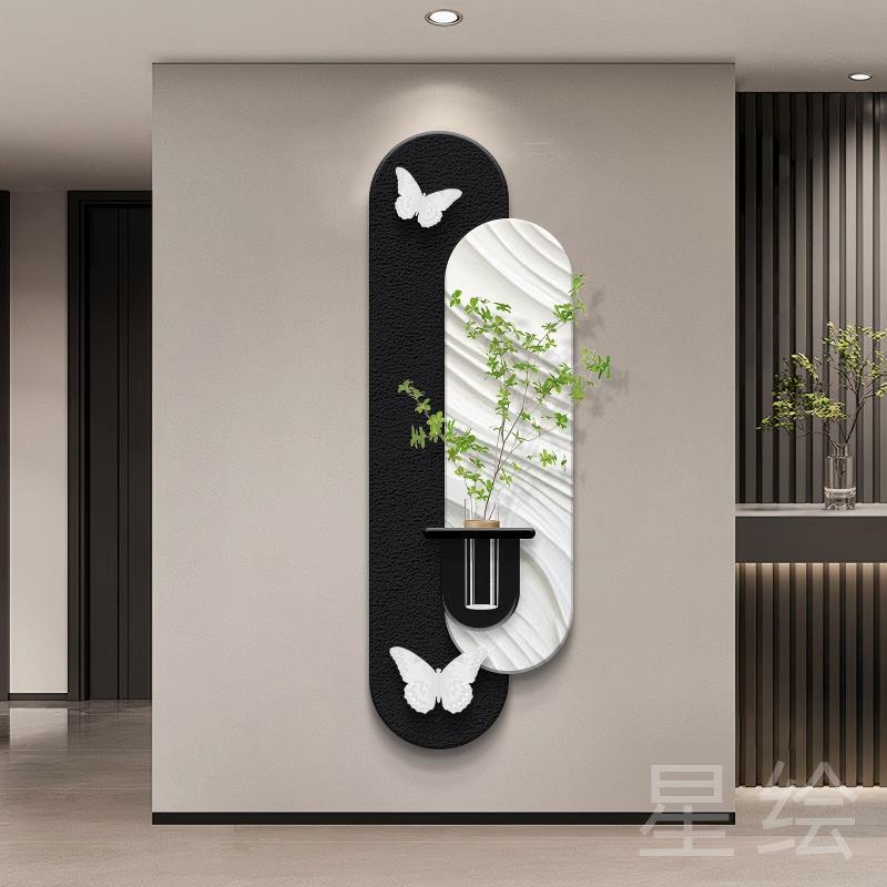 创意客厅家用壁画轻奢水培绿植挂画玄关装饰画壁灯实木雕刻