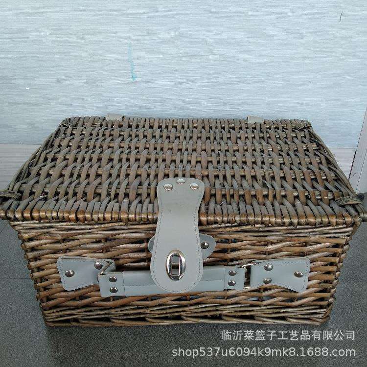 新款户外柳编野餐篮 草编藤编野餐篮收纳筐 果蔬收纳篮含盖手提篮