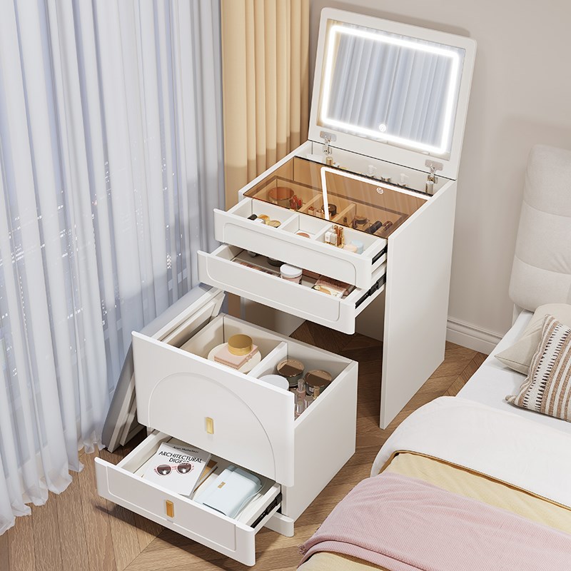 翻盖新款奶油风梳妆台卧室现代简约50cm小型60cRm床头柜一体化妆