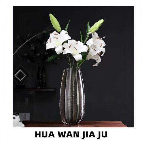 咖色九楞 人工吹制玻璃花瓶欧式网红百合花瓶富贵竹客厅餐桌摆件