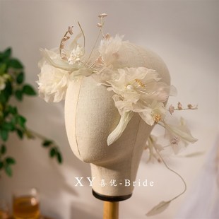 喜优超仙清新手工森系花朵新娘头饰叶片花环影楼外景礼服旅拍饰品