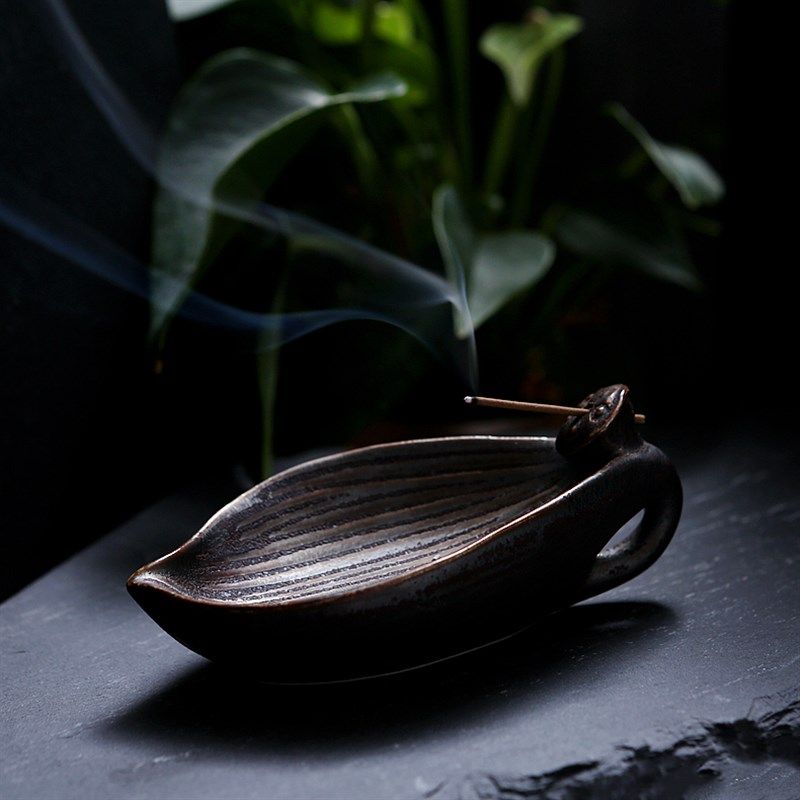 家用茶道室内檀香炉日式粗陶莲花瓣香插香器复古铁锈釉线香塔香座,家居饰品,香托/香盘/香座/香插,淘宝优惠券,粉丝福利购,淘宝优惠卷