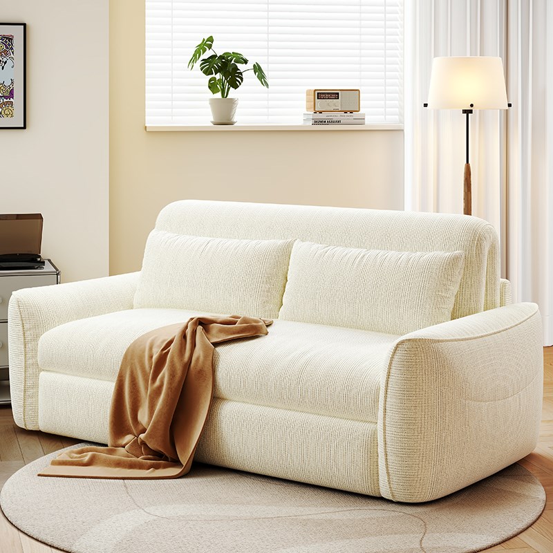 现代简约电动沙发床可伸缩小户型客厅布艺沙发书房坐卧两用奶油风