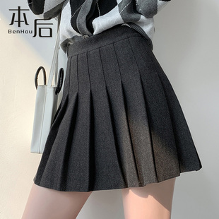 毛呢百褶短裙秋冬女半身裙小个子2022新款 迷你 高腰显瘦a字春工装