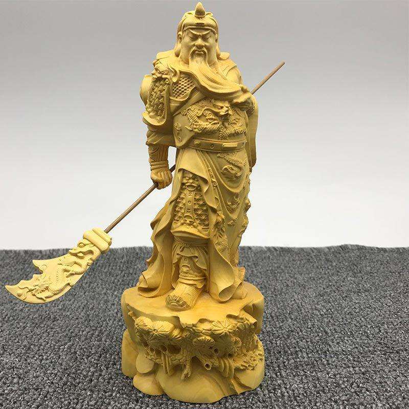 黄杨木雕忠义千秋关公武财神像摆件 实木人物威武关公家居送开业