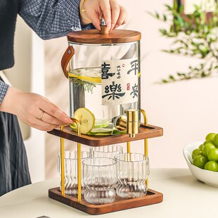 复古冷水壶带龙头家用凉水壶大容量耐高温高硼硅玻璃装果汁饮料桶