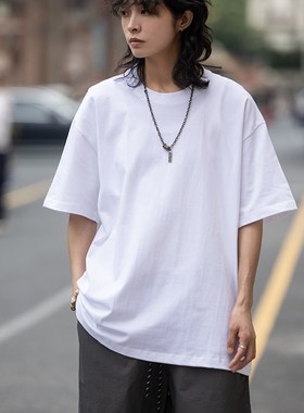 弎狸 TIP 夏季短袖T恤男潮流重磅纯色圆领内搭休闲宽松半袖打底衫