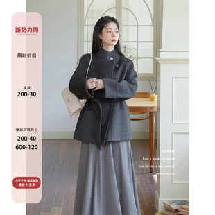 何衣见友《夜岚》秋冬复古双面羊毛手工呢大衣外套高级感灰色短款