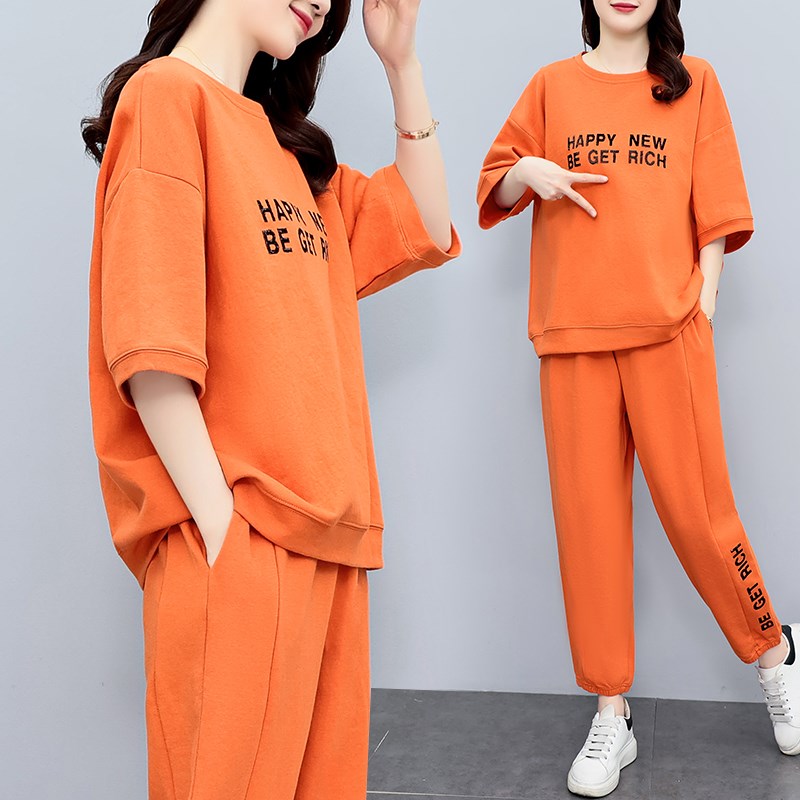 时尚休闲运动服套装女士2025夏季新款宽松大码胖mm遮肉显瘦两件套