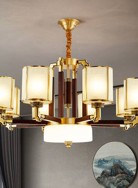 实木复式楼大吊灯中式全铜高端中山灯具厂中国风新农村别墅客厅灯