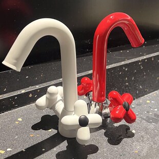 全铜冷热糖果绿洗手盆水龙头可爱红面盆浴室柜台下盆分体双孔龙头