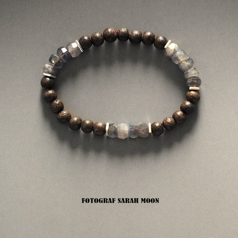 【幽幽蓝光 粗狂奔放】天然灰月光拉长石原石水晶手串沉香木手链