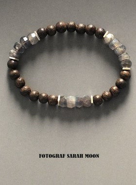 【幽幽蓝光 粗狂奔放】天然灰月光拉长石原石水晶手串沉香木手链