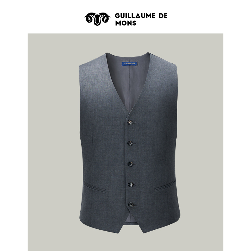 澳嘉男士马甲纯羊毛2024新款西服修身商务正装休闲灰色马夹西装