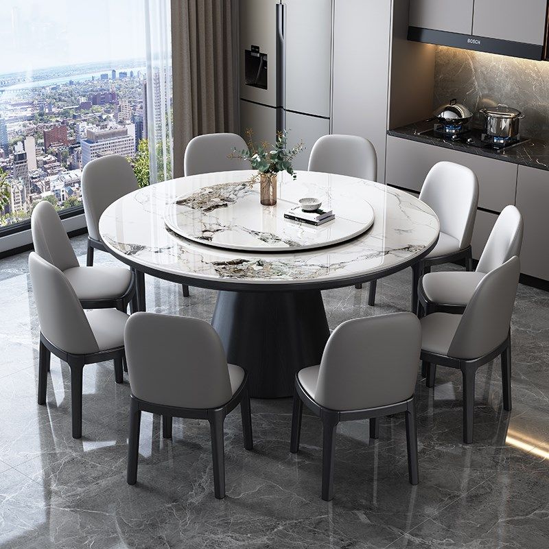 高端岩板圆桌全实木餐桌椅组合现代简约家用小户型圆形电磁炉饭桌,住宅家具,岩板餐桌,淘宝优惠券,粉丝福利购,淘宝优惠卷