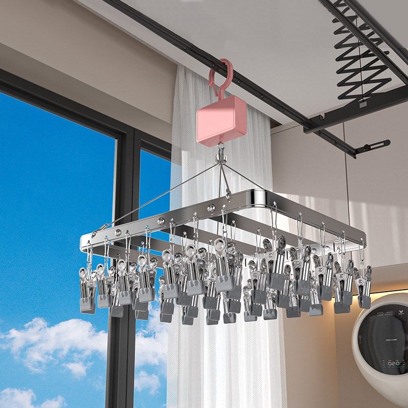 阳台晒袜子神器可升降凉袜架多夹子晾衣架防风多功能内衣晾晒袜架,收纳整理,多夹子晾衣架,淘宝优惠券,粉丝福利购,淘宝优惠卷