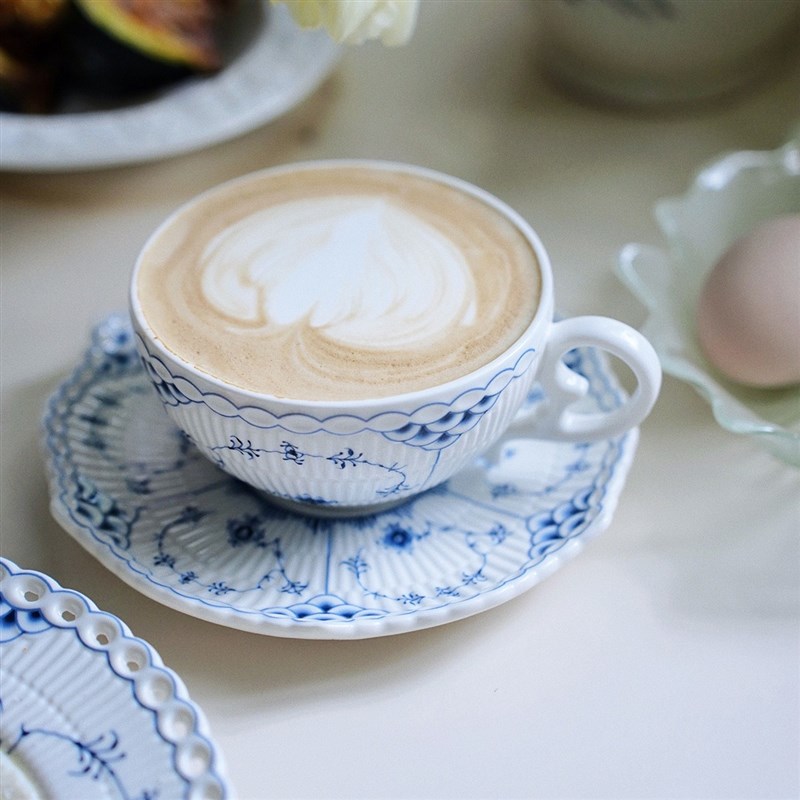 欧式复古釉下彩好看咖啡杯碟精致蓝色花纹杯子高颜值一杯一碟套装