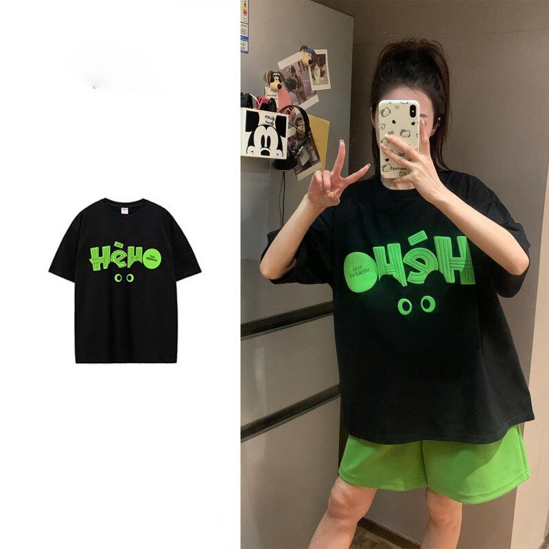 立体发泡印花纯棉t恤男女美式复古重磅情侣短袖夏季宽松半袖上衣