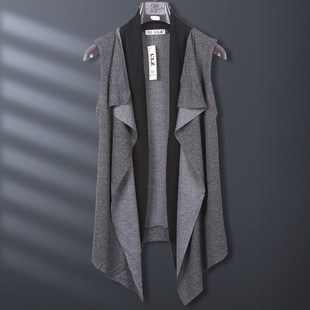 开衫 无袖 外套 拼色马夹坎肩背心修身 潮牌假两件马甲男潮流青年韩版