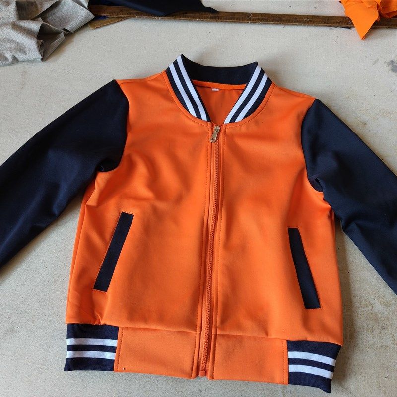 发图定做橘色校服上衣中小学生外套休闲运动套装藏蓝色袖子男女
