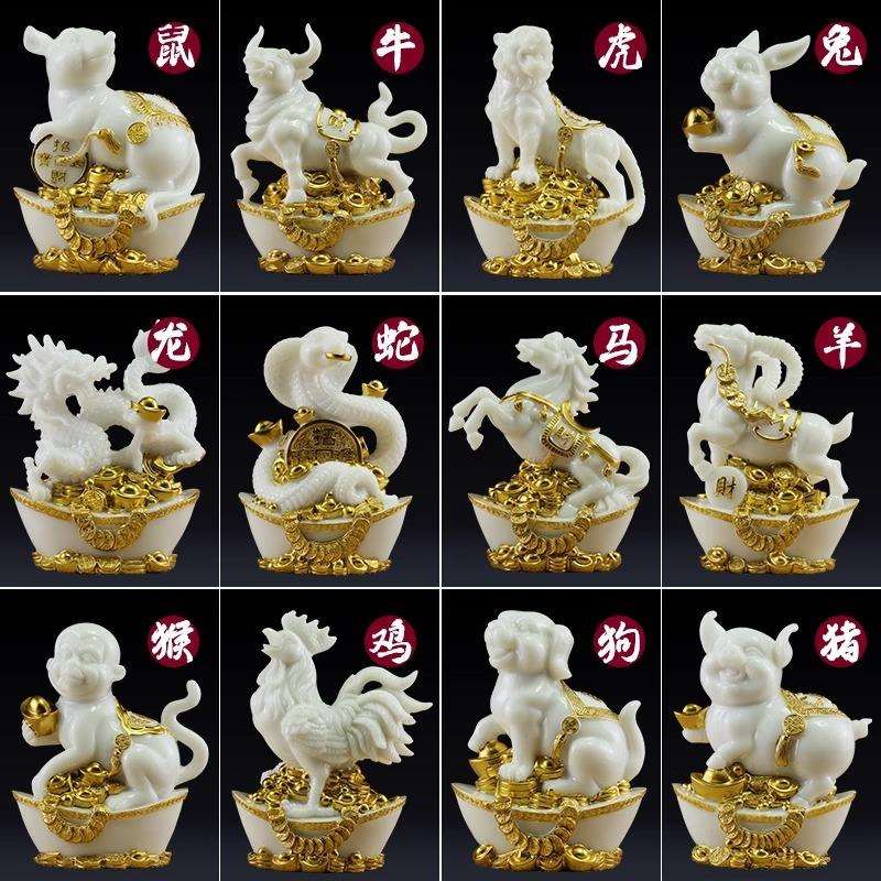 十二生肖摆件汉白玉铜鼠牛虎兔龙马羊鸡狗猪家居工艺装饰品