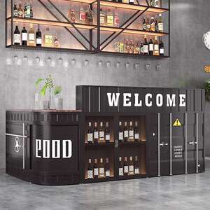 工业风集装箱转角吧台收银台酒吧创意烧烤店健身房复古接待前台