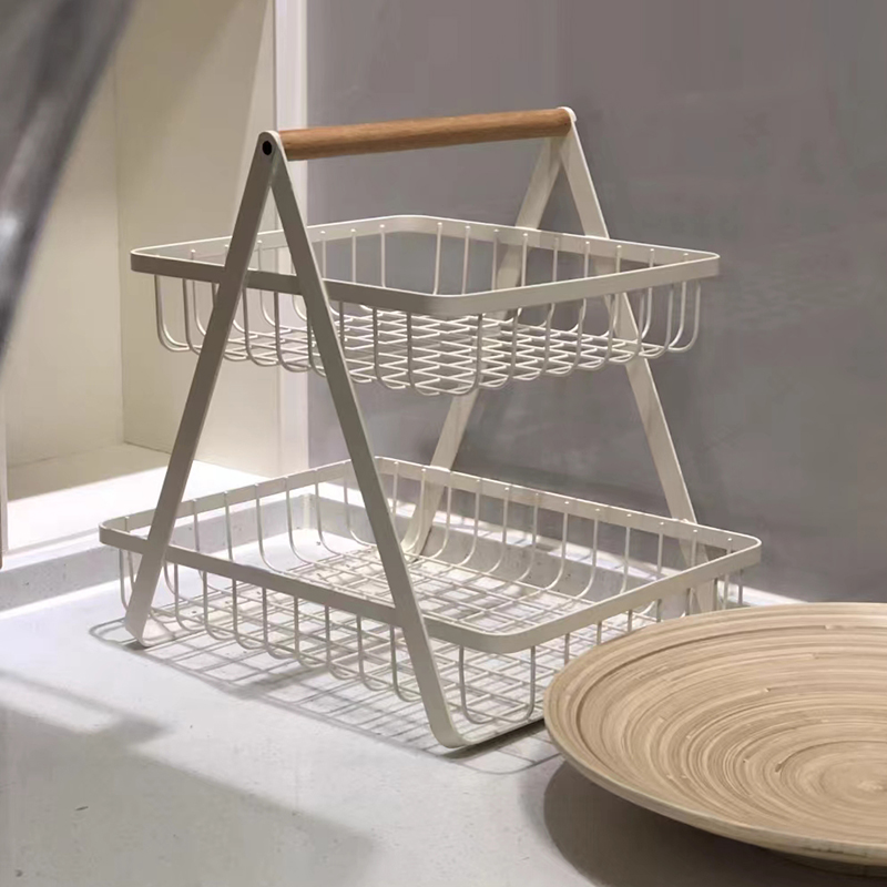 日式铁艺双层收纳篮家用厨房w餐桌吧台收纳架北欧风桌面置物架储