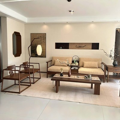 新中式实木沙发2025新款宋代美C学禅意办公室接待区沙发椅茶几组