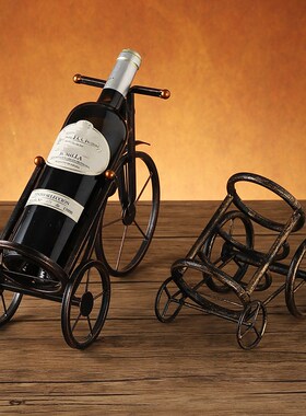 复古风铁艺三轮车红酒架创意酒柜摆件咖I啡馆装饰工艺品玄关展示