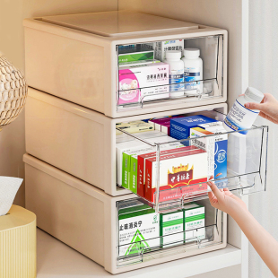 药箱家庭装医药柜透明抽屉式医药箱家用多功能药物分类收纳储物箱