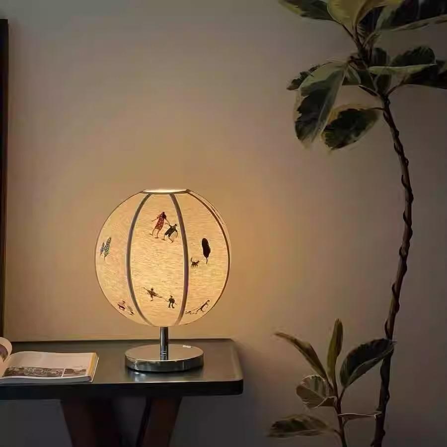 丹麦vintageldquo中央公园rdquo棉麻刺绣台灯卧室护眼阅读灯