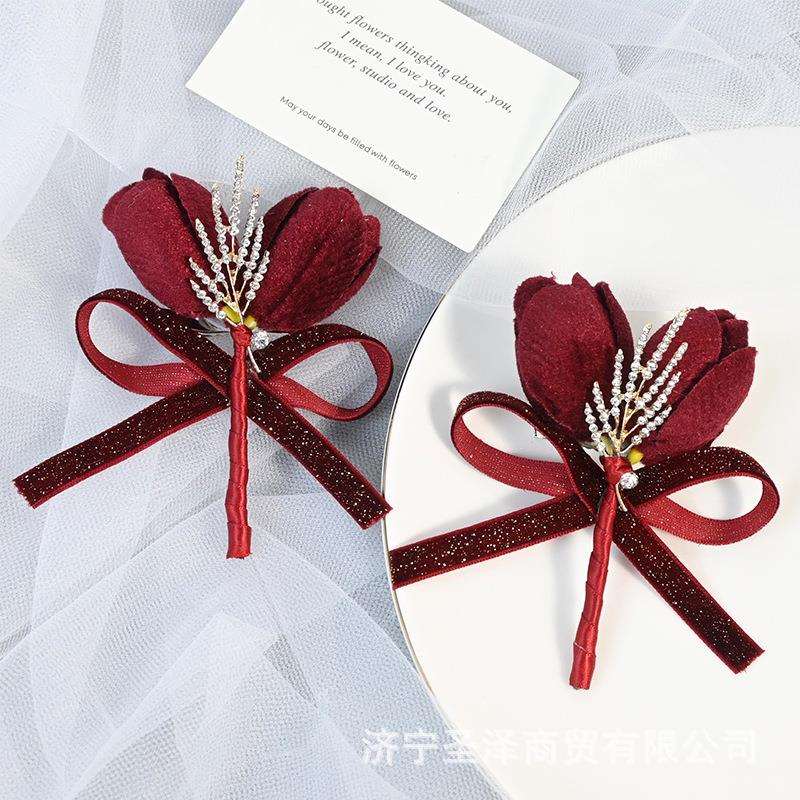 欧式蝴蝶结结婚胸花伴郎伴娘米白色仿真襟花高档新郎新娘婚礼高级