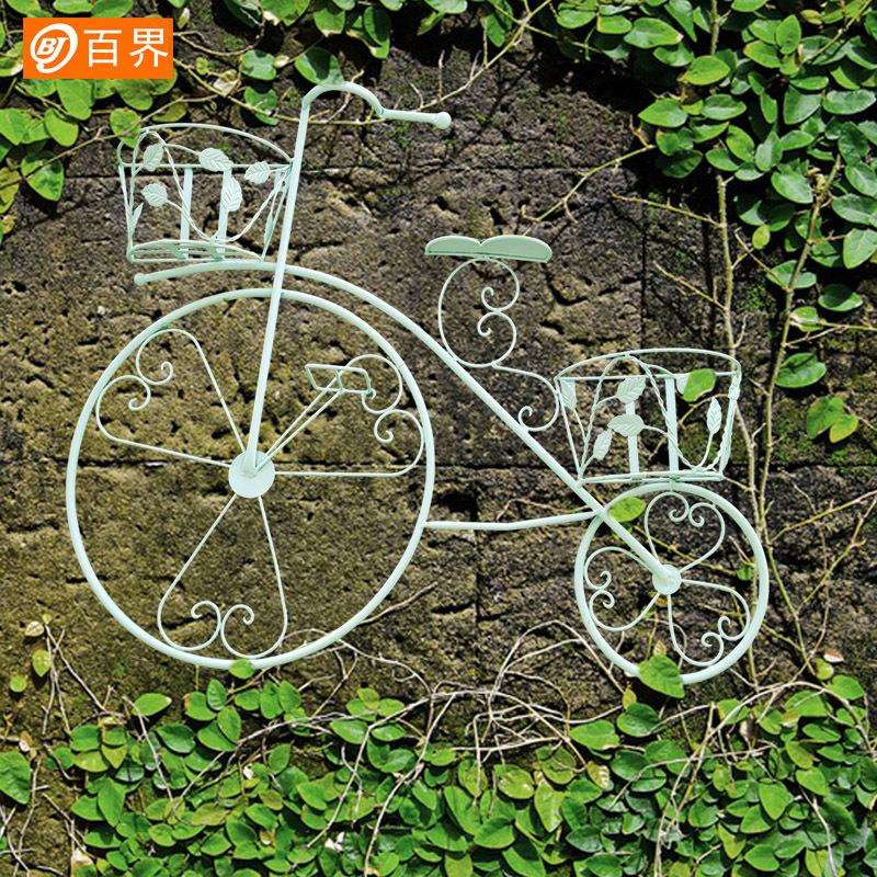 田园铁艺自行车壁挂花架商店橱窗装饰壁挂墙上花架子复古创意多层