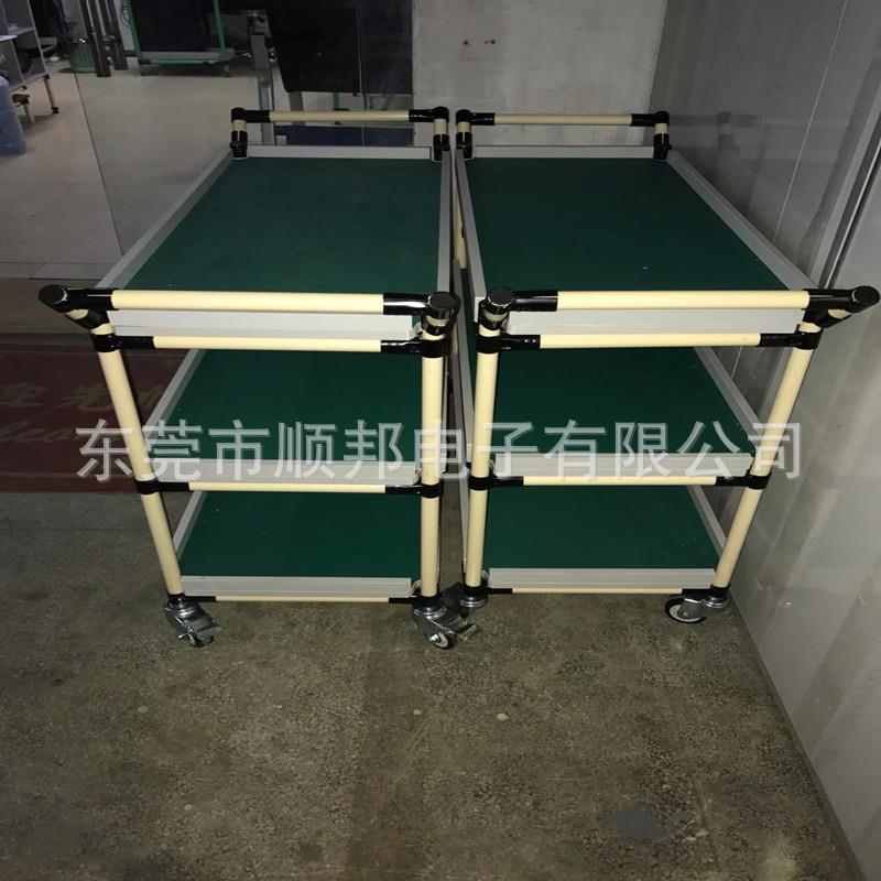 厂家直销电子商务3层米黄色精益管防静电周转车物流手推车