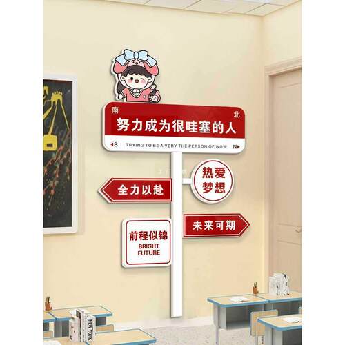 71TX创意路牌励志标语中考班级装饰文化墙贴教室布置黑板上面挂画