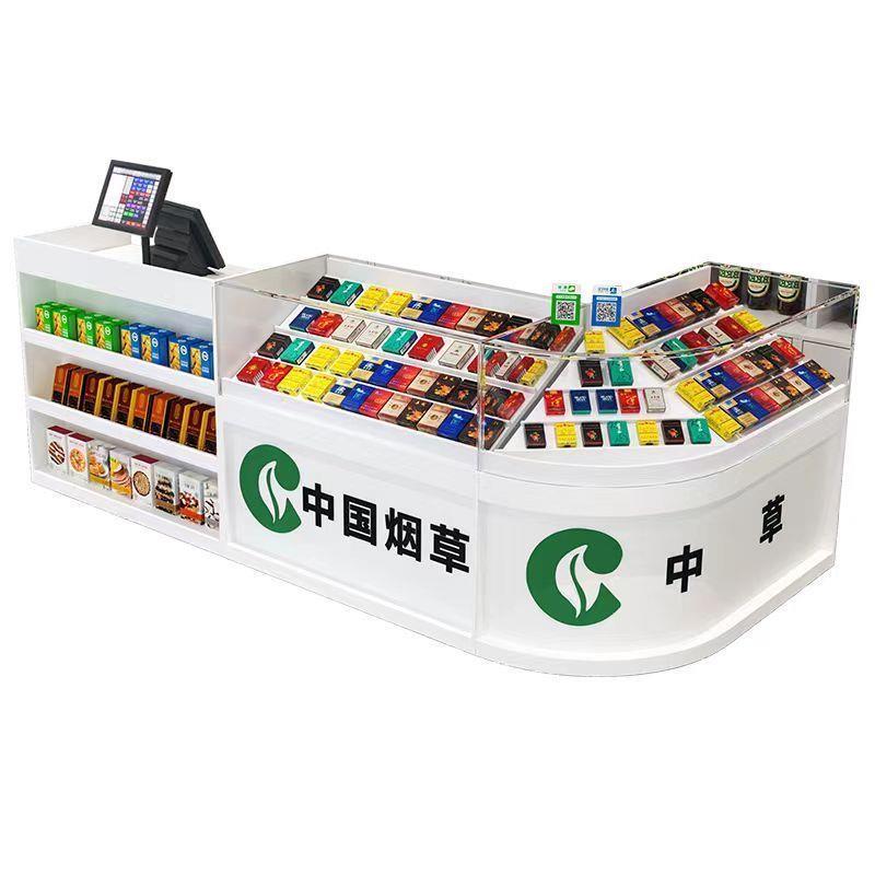 商店新款烟酒展示柜便利店超市钢化玻璃一体弧形商场烟柜台组合