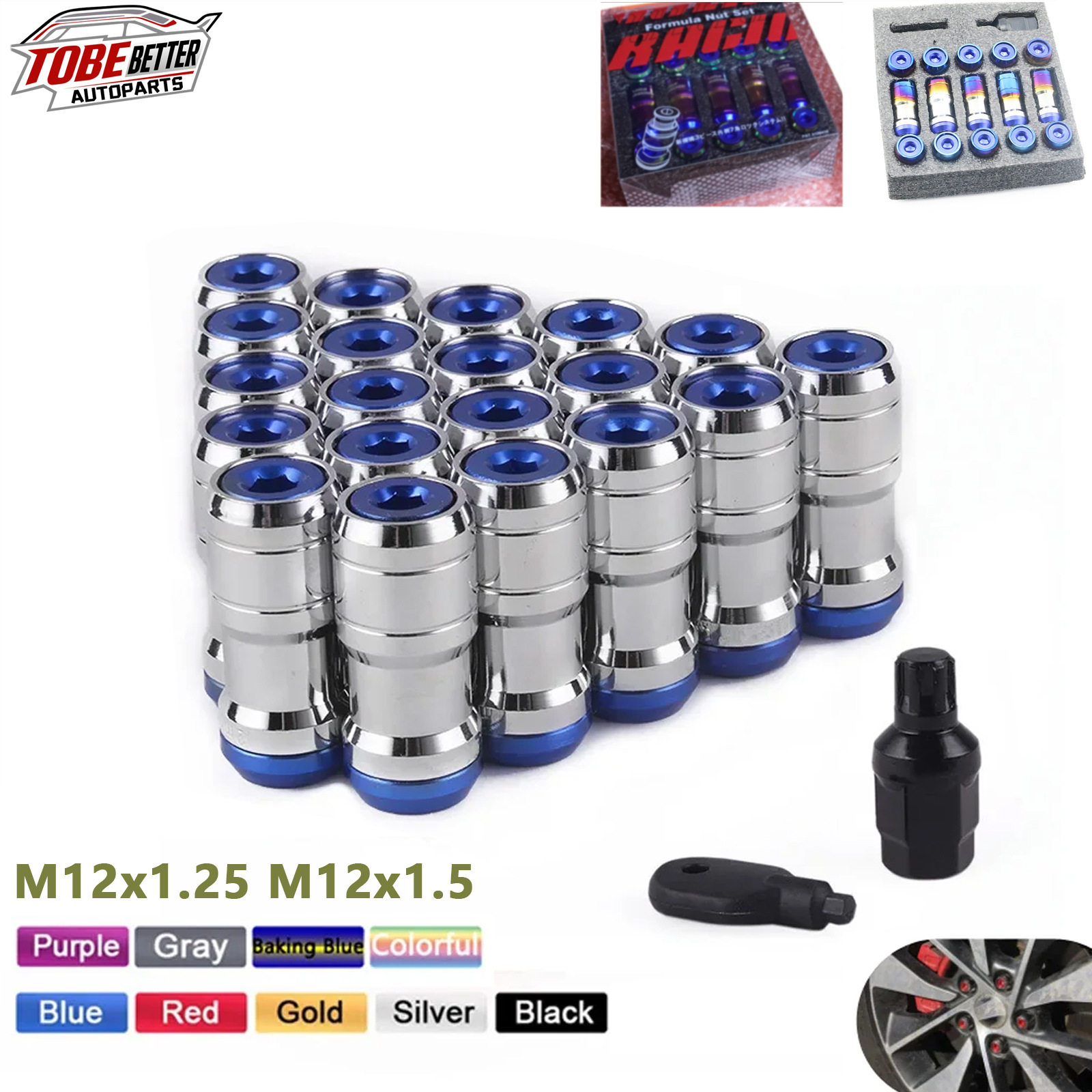 跨境通用改装件赛车轮毂螺母VOLK-T钢铁车轮螺母racing20PcsM12