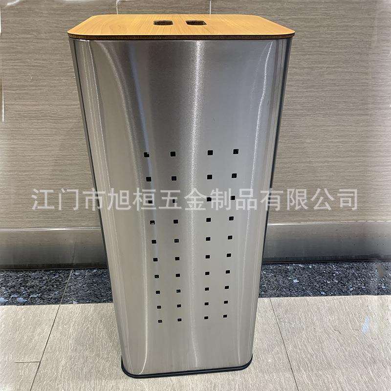 厂家多功能不锈钢脏衣桶 带竹盖家用收纳桶酒店洗衣篮防水镂空桶