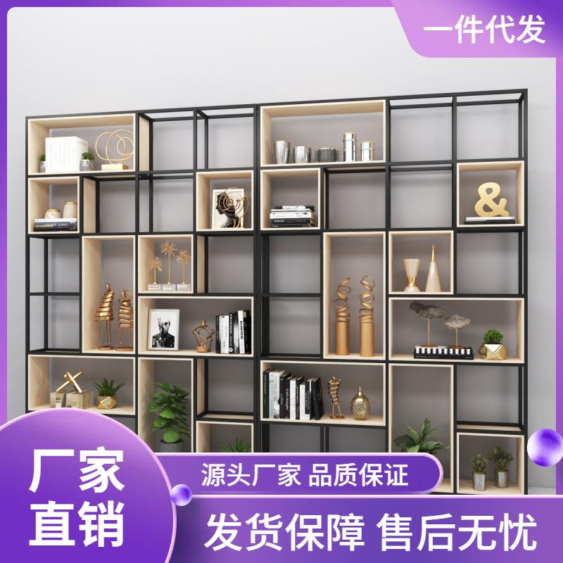 铁艺隔断置物架工业屏风办公室展示储物客厅收纳实木镂空装饰书柜