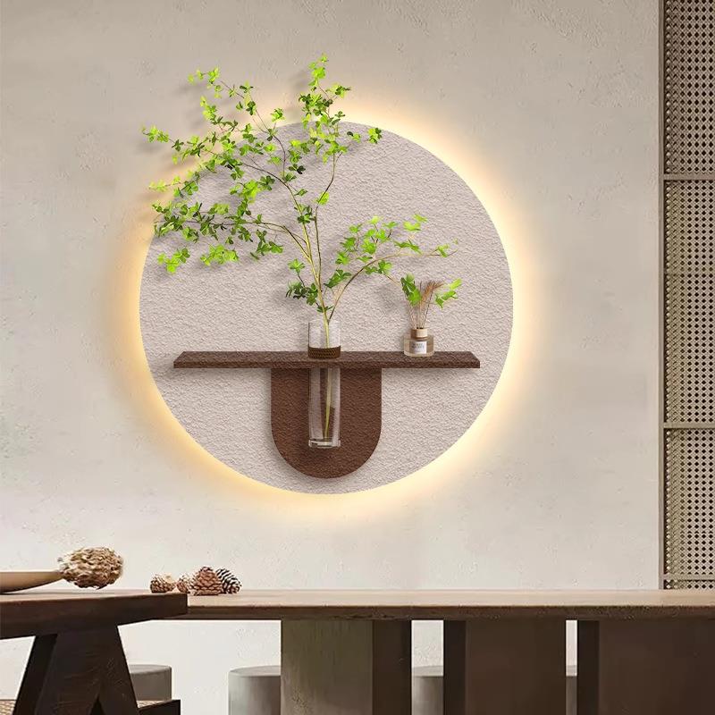 奶油风水培绿植客厅玄关装饰画极简高级感立体砂岩餐厅花瓶挂画