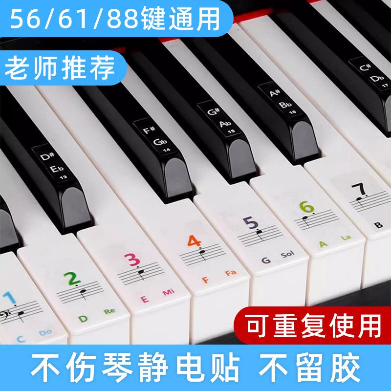 钢琴键盘贴纸彩色88键61键54键电子琴琴键贴数字五线谱音符贴配件
