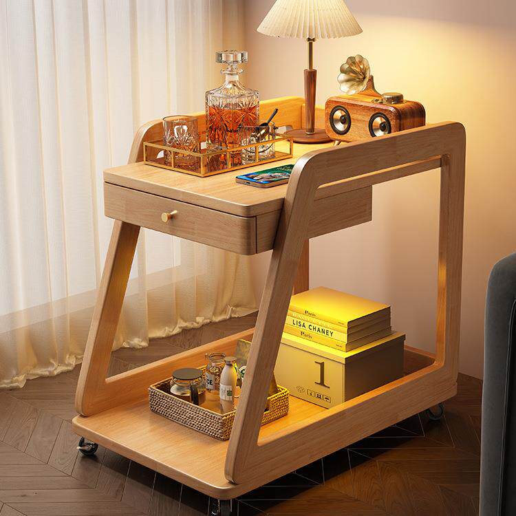 北欧实木沙发边几可移动茶几带轮沙发侧边柜边桌床头柜客厅小推车