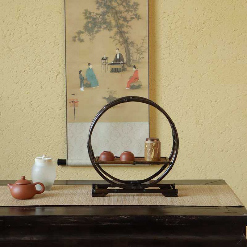 紫竹茶棚 花架 复古中式创意 多宝阁 小博古架 圆摆件 茶具展示