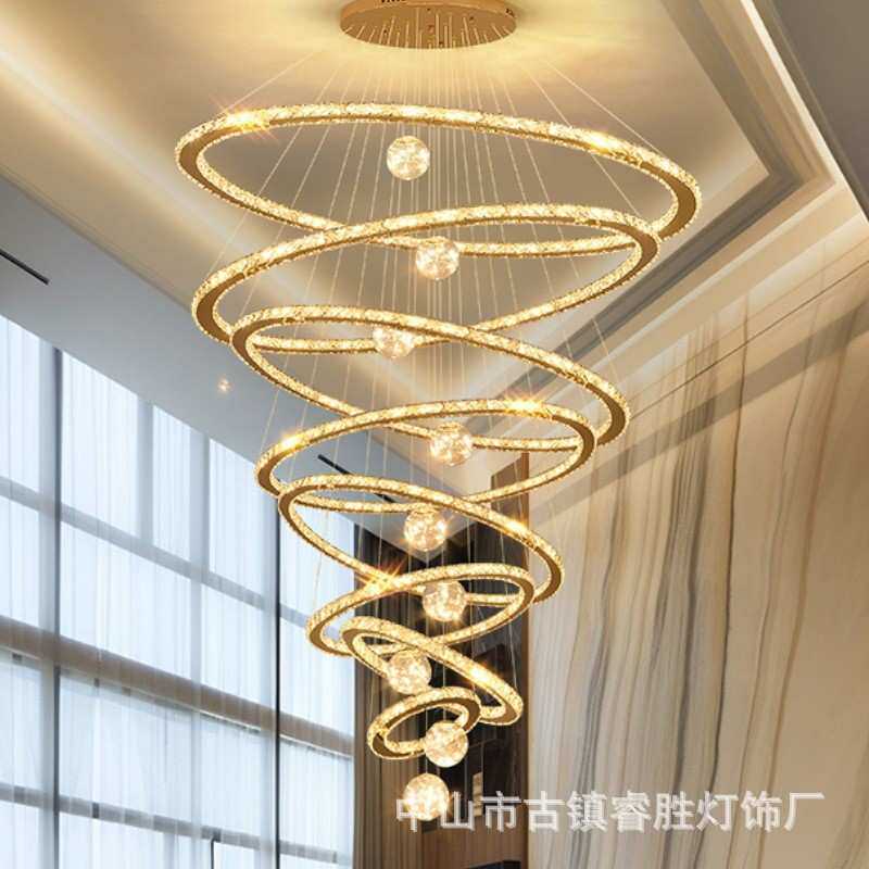 水晶吊灯客厅灯具高档楼梯别墅挑空复式楼中空大吊灯loft公寓轻奢