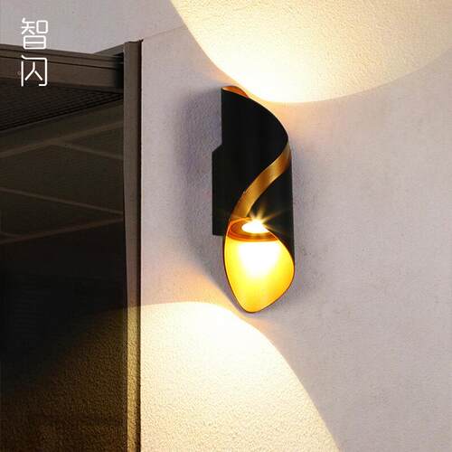 智闪led壁灯北欧壁灯极简户外螺旋双头壁灯 外墙上下发光室外防水