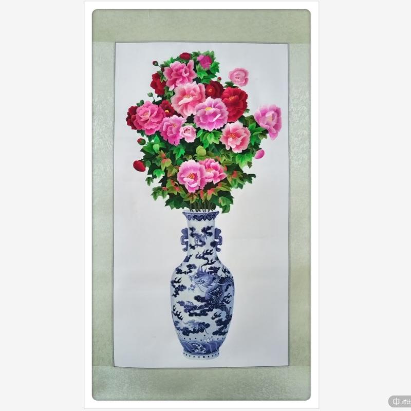 苏绣装饰画苏州刺绣玄关画花开富贵平针绣牡丹花单面绣荣华富贵