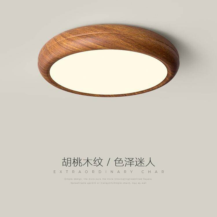 北欧卧室灯吸顶灯胡桃木色房间简约现代书房灯led新中式铁艺灯具