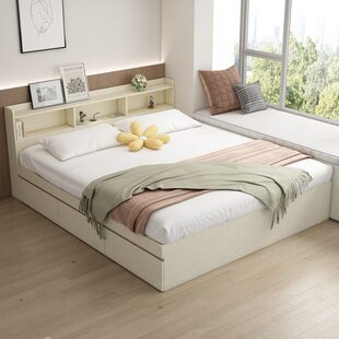 定制现代简约高箱储物床E实木松板材加厚NF榻榻米主卧欧任意尺寸