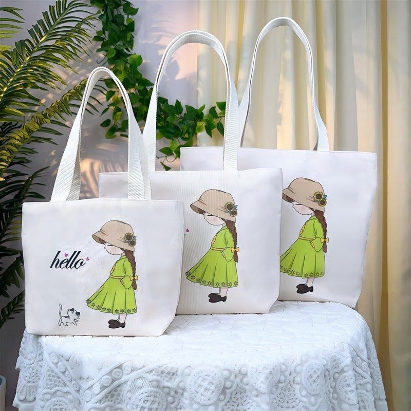 帆布包时b尚印花单肩包卡通学生补习袋女士上班大容量通勤包百搭